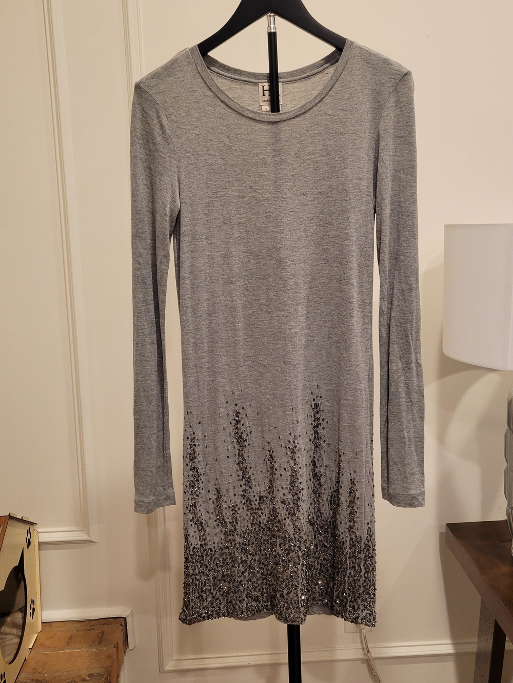 Haute Hippie Gray Sequin Ombre Long-Sleeve Mini Dress